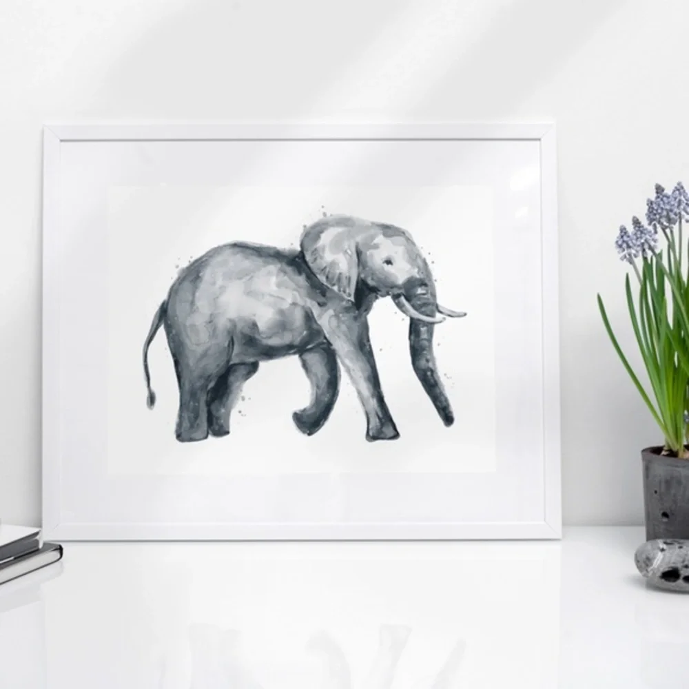 Wall Art Cute Watercolor Elephant Portrait Print Unframed - Picture 2 of 7